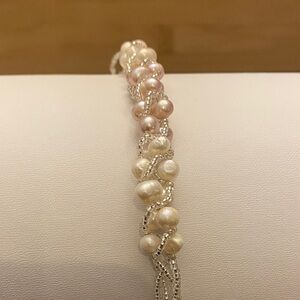 Pink and Cream Faux Pearl Bracelet